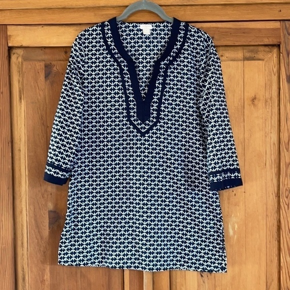 J. Crew Blue & White Cotton V Neck Tunic Sz. Small - Picture 1 of 9